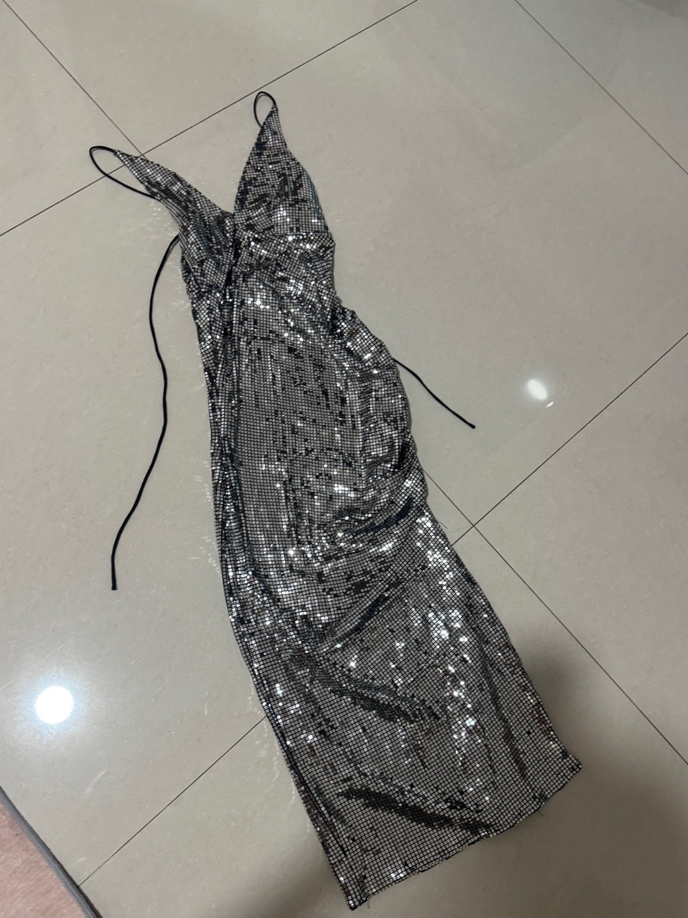 Zara Silver Sequin Midi Slip Dress